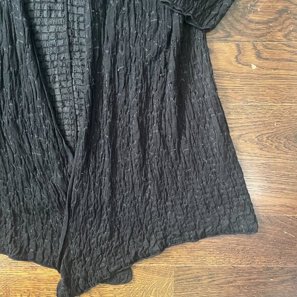 Eileen Fisher Black Silk Blend Open Waterfall Cardigan Crinkly Knit-Sz. XS - Picture 3 of 8